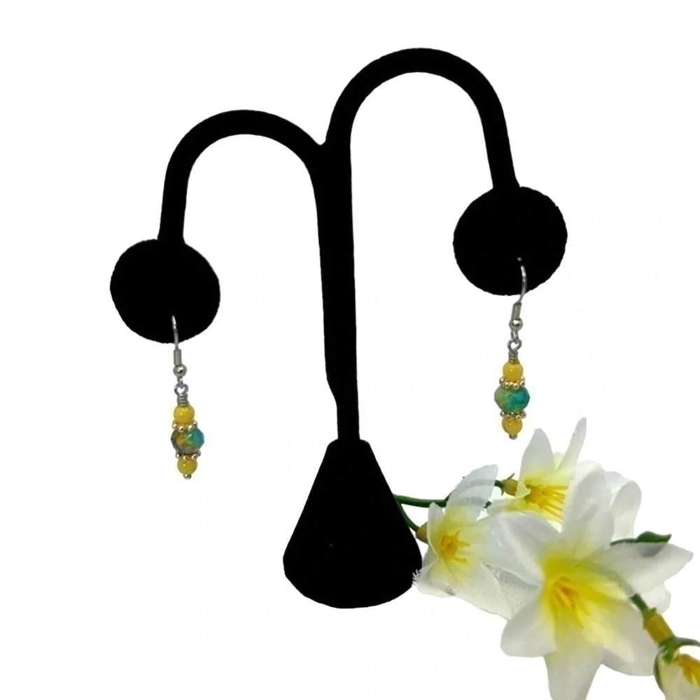 Earrings Glass Yellow/Green/Pink Dangle Silver Toned Dangle Handmade Earrings
